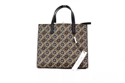 This Mini Crossbody Travel Tote Handbag by Marc Jacobs for women in faux patent leather and black, gold, orange & print presents a sculptural silhouette featuring a secure zipper, ample , and versatile crossbody-strap, adjustable-strap, detachable-strap & handle for a sculptural finish.