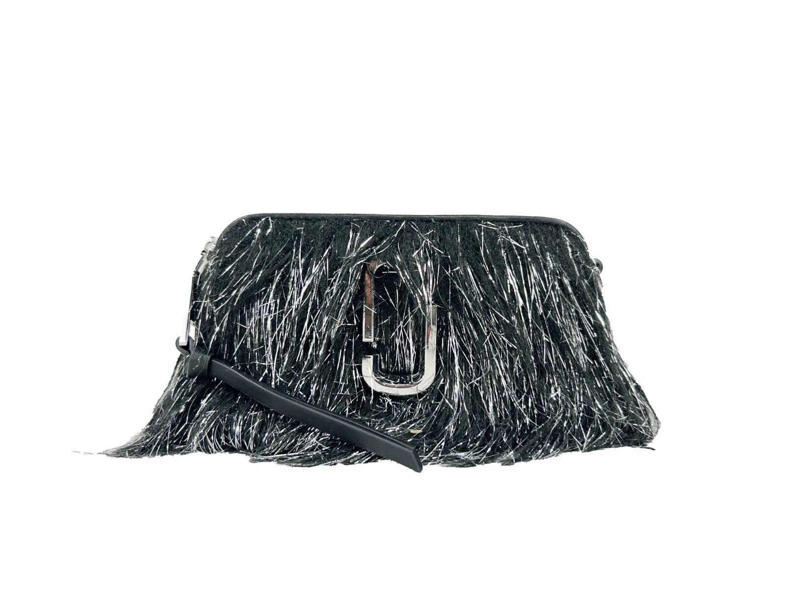 Small 2-in-1 Shoulder & Crossbody Travel Handbag by Marc Jacobs for women in leather & fur black & silver features a multifaceted silhouette, showcasing a secure zipper & magnetic and multifaceted with versatile crossbody-strap, shoulder-strap, adjustable-strap & detachable-strap for multifaceted style.