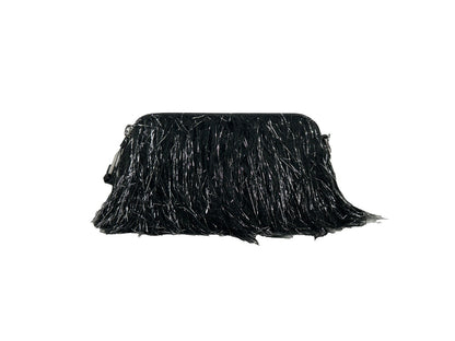Small 2-in-1 Shoulder & Crossbody Travel Handbag by Marc Jacobs for women in leather & fur black & silver features a transformative elegance silhouette, showcasing a secure zipper & magnetic, organized , and versatile crossbody-strap, shoulder-strap, adjustable-strap & detachable-strap for a transformative elegance look.