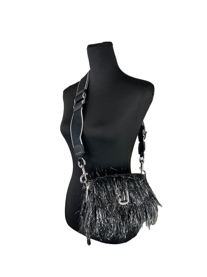 Small 2-in-1 Shoulder & Crossbody Travel Handbag by Marc Jacobs for women in leather & fur black & silver showcases a versatile sophistication silhouette, featuring a secure zipper & magnetic, versatile sophistication , and versatile crossbody-strap, shoulder-strap, adjustable-strap & detachable-strap for a versatile sophistication finish.