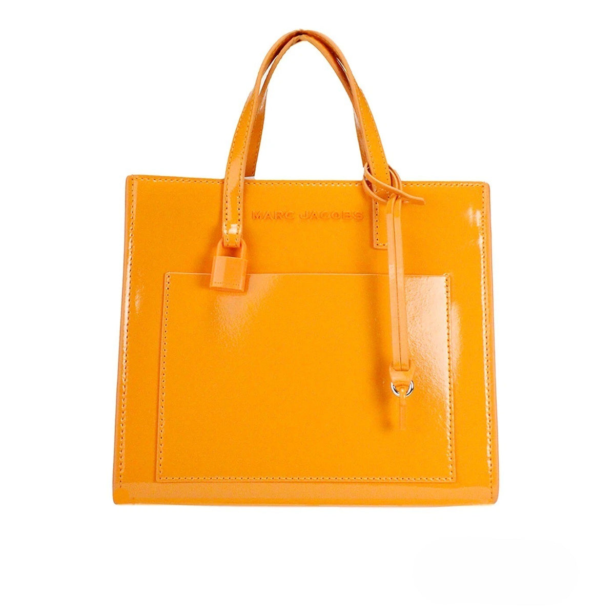 Marc Jacobs Mini Grind Raffia & Leather Crossbody Tote Handbag - Orange Silver