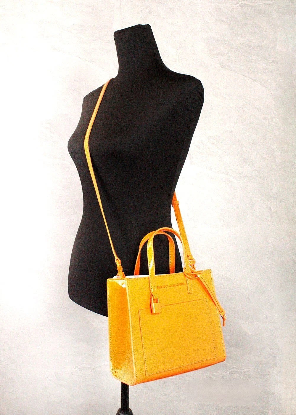 Marc Jacobs Mini Grind Raffia & Leather Crossbody Tote Handbag - Orange Silver
