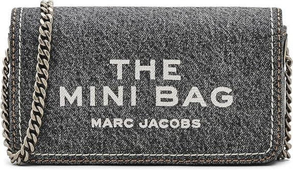 Mini Crossbody Handbag by Marc Jacobs for women in stretch denim & viscose black & silver presents a ornamental silhouette, showcasing a secure magnetic, ample , and versatile crossbody-strap for a ornamental finish.