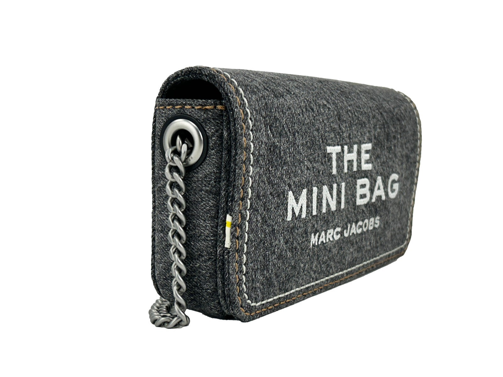 Mini Crossbody Handbag by Marc Jacobs for women in stretch denim & viscose black & silver features an refined silhouette, showcasing a secure magnetic, ample , and versatile crossbody-strap for a sophisticated refined aesthetic.