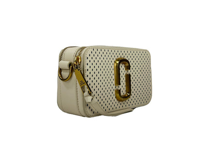 Compact 2-in-1 Shoulder & Crossbody Handbag by Marc Jacobs for women in canvas & leather black, cream & gold features a versatile chic silhouette, meticulously detailed with a secure zipper, ample , and versatile crossbody-strap, shoulder-strap, adjustable-strap & detachable-strap.