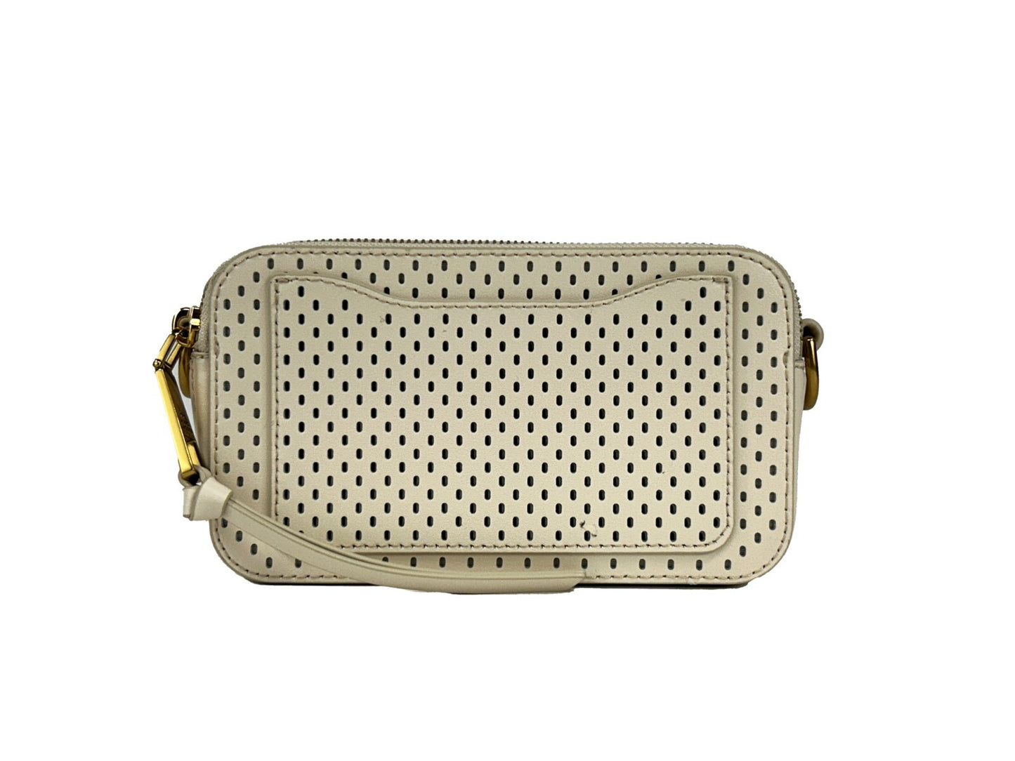 Compact 2-in-1 Shoulder & Crossbody Handbag by Marc Jacobs for women in canvas & leather black, cream & gold features a multifaceted silhouette, showcasing a secure zipper and multifaceted with versatile crossbody-strap, shoulder-strap, adjustable-strap & detachable-strap for multifaceted style.