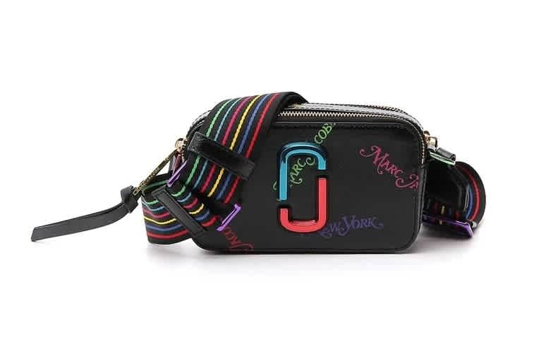 Small Crossbody Travel Handbag by Marc Jacobs for women in cotton polyester canvas black, gold & rainbow features a exquisite silhouette, showcasing a secure zipper and exquisite with versatile crossbody-strap, shoulder-strap, adjustable-strap & detachable-strap for a exquisite finish.