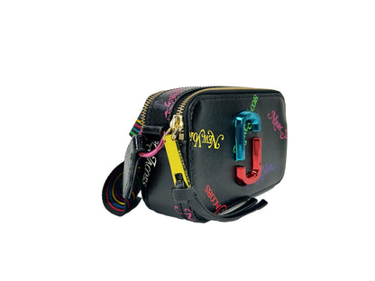 Small Crossbody Travel Handbag by Marc Jacobs for women in cotton polyester canvas black, gold & rainbow presents a ornamental silhouette, showcasing a secure zipper, ample , and versatile crossbody-strap, shoulder-strap, adjustable-strap & detachable-strap for a ornamental finish.