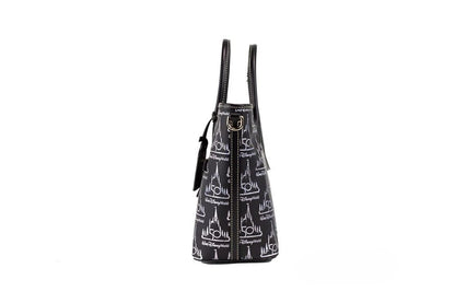 Medium Crossbody Travel Tote Bag by Dooney & Bourke for women in leather black, gold & patterned features an jet-set-ready silhouette, showcasing the Walt Disney World 50Th Anniversary Leather Medium Crossbody Travel Tote Bag design with a secure zipper, ample , and versatile crossbody-strap, adjustable-strap, detachable-strap & handle.