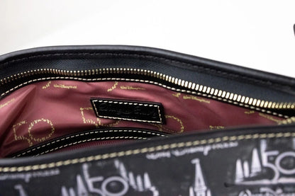 Medium Crossbody Travel Tote Bag by Dooney & Bourke for women in leather black, gold & patterned features a jet-set Walt Disney World 50Th Anniversary Leather Medium Crossbody Travel Tote Bag design, complete with a secure zipper, ample , and versatile crossbody-strap, adjustable-strap, detachable-strap & handle for a jet-set look.