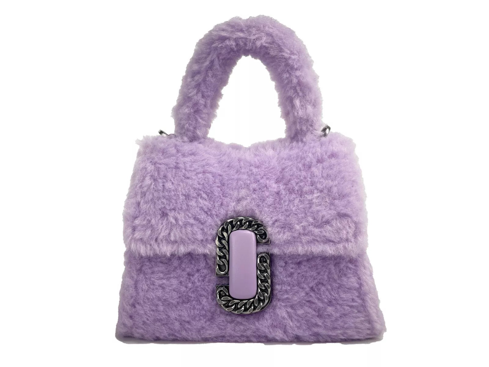 Mini Crossbody Travel Satchel Handbag by Marc Jacobs for women in faux leather lilac & silver showcases a versatile sophistication silhouette, featuring a secure magnetic, versatile sophistication cardholder, and versatile crossbody-strap, handle, adjustable-strap & detachable-strap for a versatile sophistication finish.