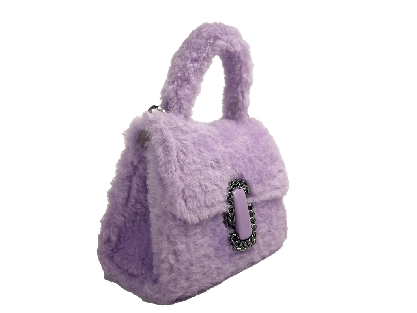 Mini Crossbody Travel Satchel Handbag by Marc Jacobs for women in faux leather lilac & silver features a versatile chic silhouette, meticulously detailed with a secure magnetic, ample cardholder, and versatile crossbody-strap, handle, adjustable-strap & detachable-strap.