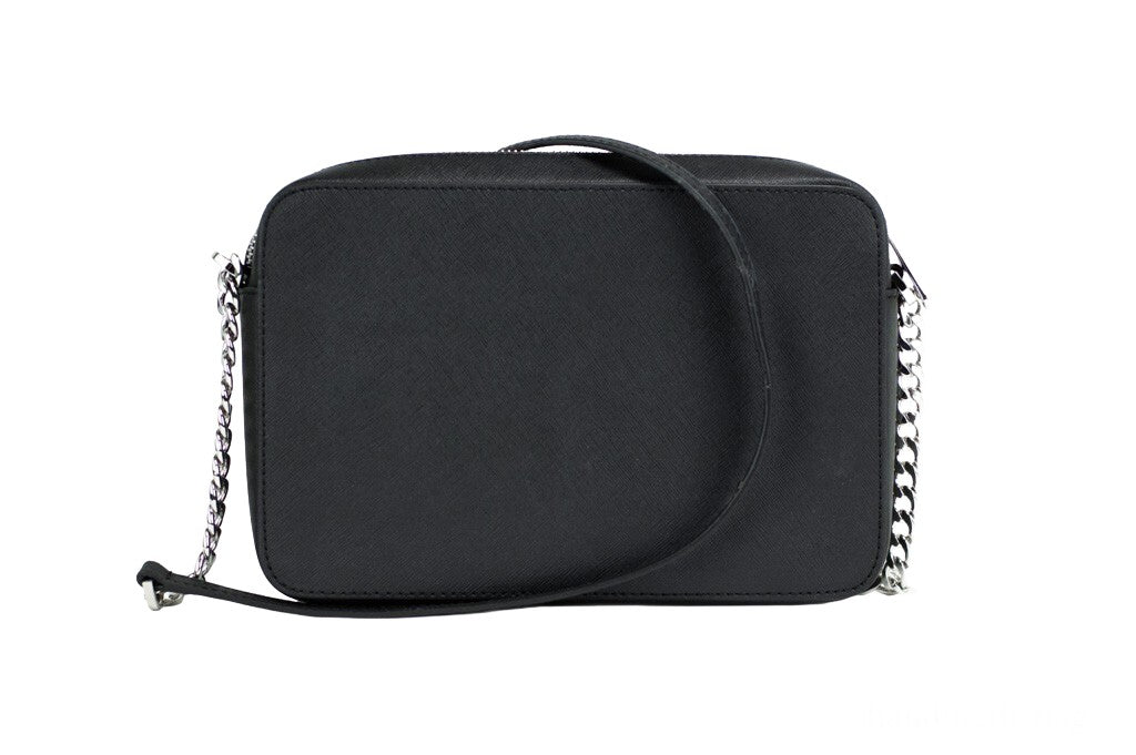 Large East West Crossbody Handbag by Michael Kors for women in leather & rubber black & silver showcases a versatile sophistication silhouette, featuring a secure zipper, versatile sophistication , and versatile crossbody-strap & adjustable-strap for a versatile sophistication finish.