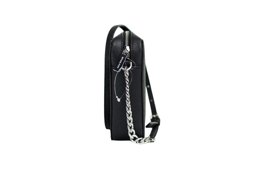 Large East West Crossbody Handbag by Michael Kors for women in leather & rubber black & silver features an versatile silhouette, showcasing a secure zipper and versatile with versatile crossbody-strap & adjustable-strap for a versatile finish.