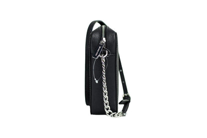 Large East West Crossbody Handbag by Michael Kors for women in leather & rubber black & silver features an versatile silhouette, showcasing a secure zipper and versatile with versatile crossbody-strap & adjustable-strap for a versatile finish.