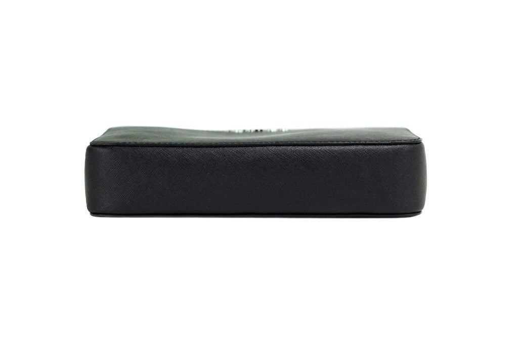 Large East West Crossbody Handbag by Michael Kors for women in leather & rubber black & silver features a transformative elegance silhouette, showcasing a secure zipper, organized , and versatile crossbody-strap & adjustable-strap for a transformative elegance look.