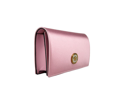 Mini Crossbody Flap Handbag by Versace for women in leather & crystal gold & pink showcases a versatile sophistication silhouette, featuring a secure flap & magnetic, versatile sophistication , and versatile crossbody-strap & detachable-strap for a versatile sophistication finish.