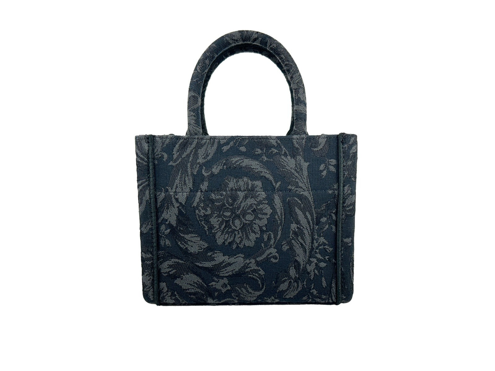 Small Travel Shopper Tote Handbag by Versace for women in calf & python leather black, gold & jacquard features an refined silhouette, showcasing a secure , ample , and versatile shoulder-strap, handle, adjustable-strap & detachable-strap for a sophisticated refined aesthetic.