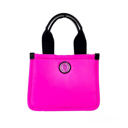 This Small Evening Tote Bag by Marc Jacobs for women in nylon fabric fuchsia & silver features an jet-set Nylon Fabric Small Evening Tote Bag design with a secure zipper, ample , and jet-set handle.