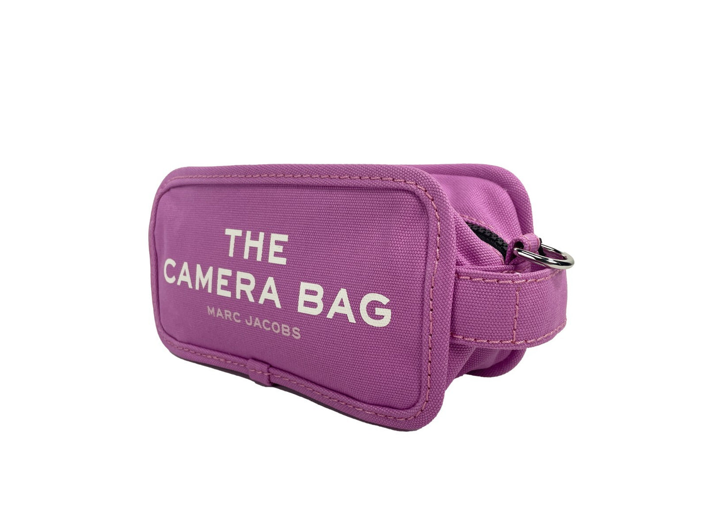 Travel Crossbody Camera Handbag by Marc Jacobs for women in cotton canvas black, pink, silver & patterned features a transformative elegance silhouette, showcasing a secure zipper, organized , and versatile crossbody-strap, adjustable-strap & detachable-strap for a transformative elegance look.