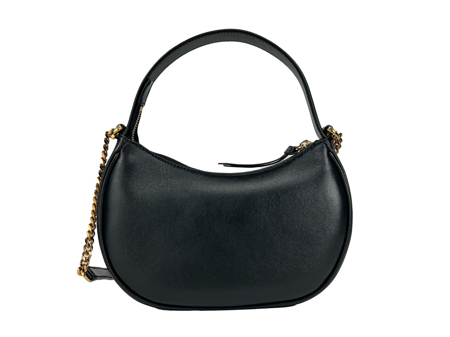 Quilted Crossbody Half Moon Handbag by Versace for women in leather black & gold features an versatile silhouette, showcasing a secure zipper and versatile cardholder with versatile crossbody-strap, shoulder-strap, adjustable-strap & detachable-strap for a versatile finish.