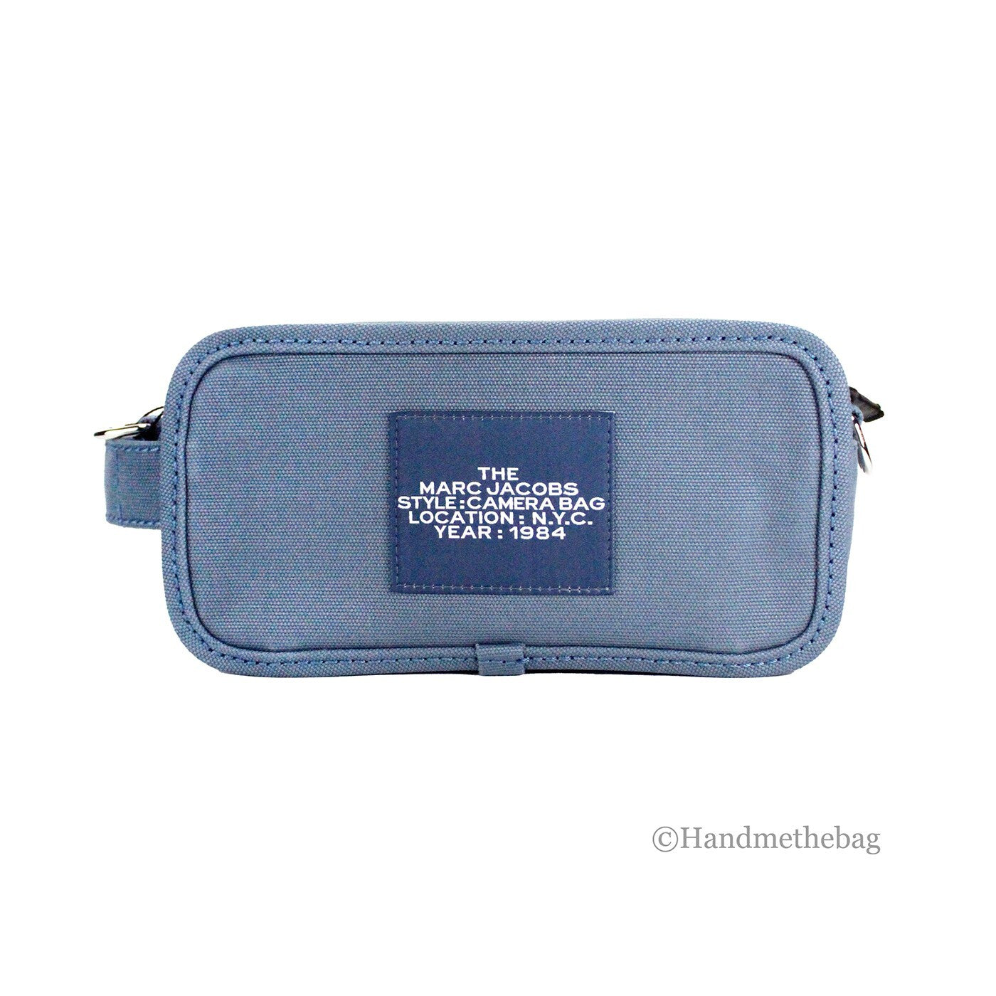 Small Travel Crossbody Camera Handbag by Marc Jacobs for women in cotton polyester canvas black, blue & silver features a exquisite silhouette, showcasing a secure and exquisite with versatile crossbody-strap & adjustable-strap for a exquisite finish.