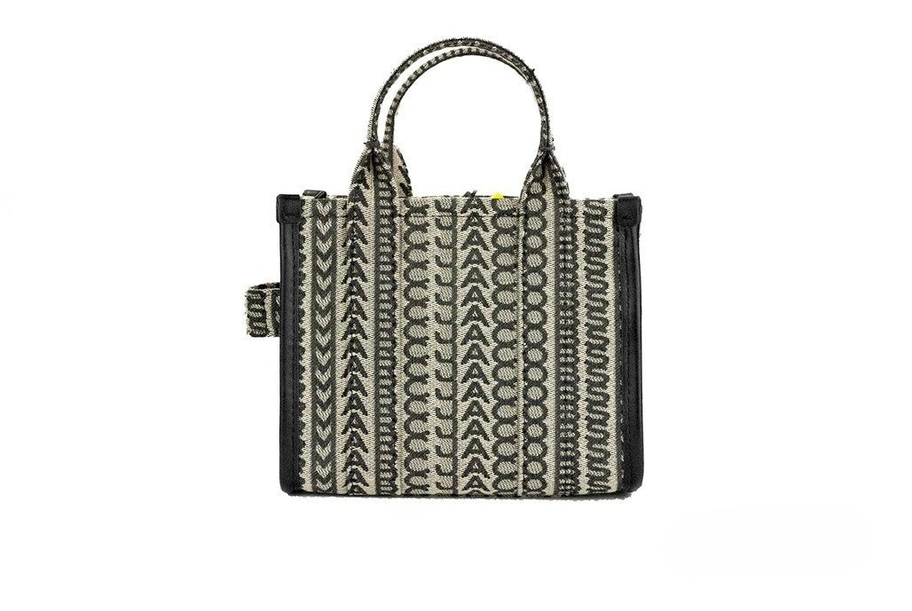 Mini Crossbody Travel Tote Handbag by Marc Jacobs for women in calfskin leather & nylon beige, silver, patterned, jacquard & monogram showcases a versatile sophistication silhouette, featuring a secure zipper, versatile sophistication cardholder, and versatile crossbody-strap, adjustable-strap, detachable-strap & handle for a versatile sophistication finish.