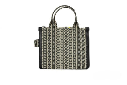 Mini Crossbody Travel Tote Handbag by Marc Jacobs for women in calfskin leather & nylon beige, silver, patterned, jacquard & monogram showcases a versatile sophistication silhouette, featuring a secure zipper, versatile sophistication cardholder, and versatile crossbody-strap, adjustable-strap, detachable-strap & handle for a versatile sophistication finish.