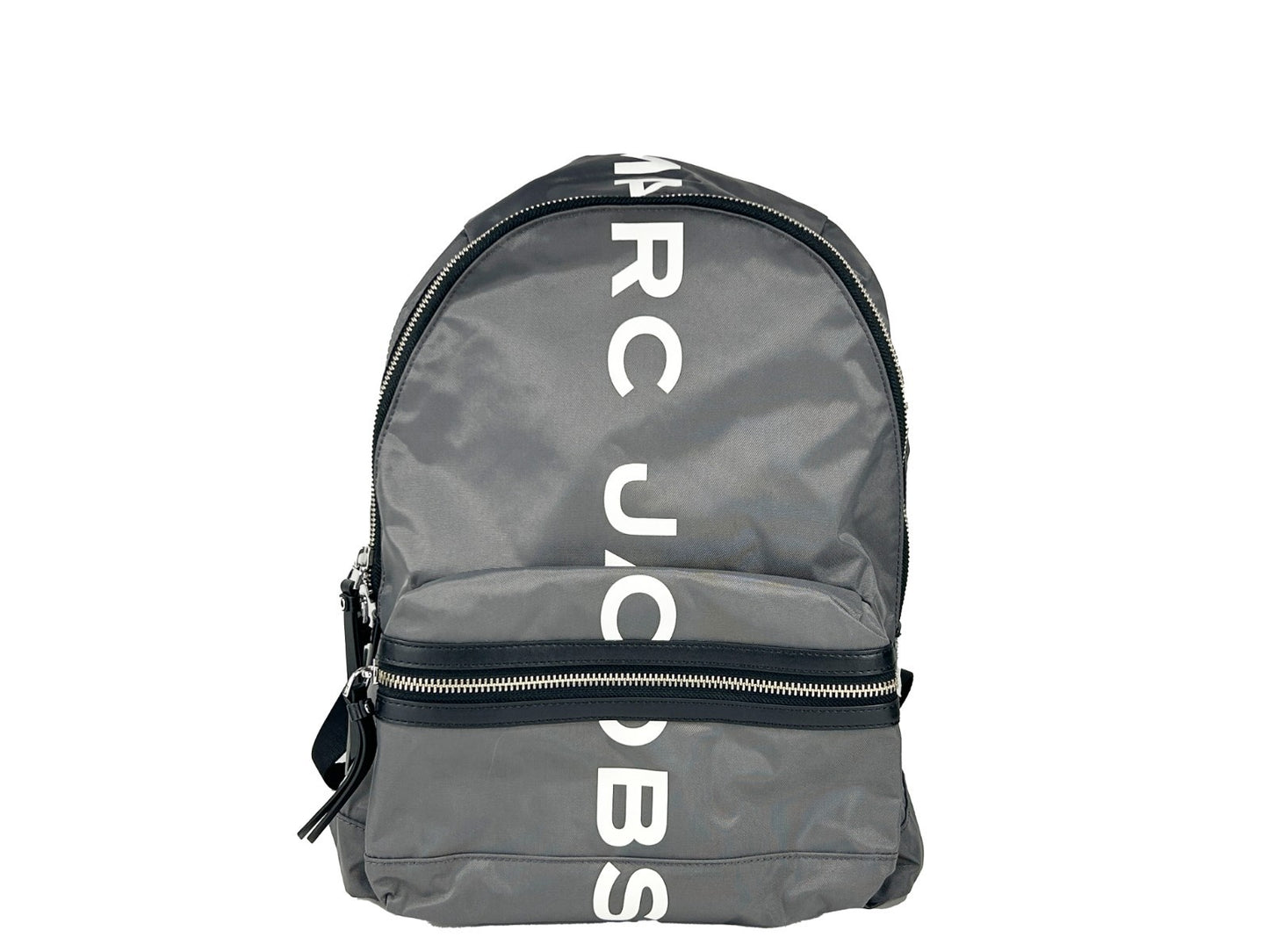 Travel Backpack by Marc Jacobs for women in nylon fabric gray & silver showcases an architectural Suspiria Nylon Fabric Travel Backpack design, featuring a secure zipper, ample , and architectural handle, backpack-strap & adjustable-strap for a sophisticated look.