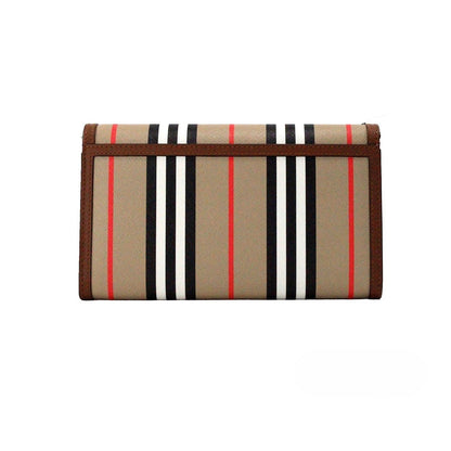 Medium Crossbody Travel Handbag by Burberry for women in canvas beige, gold, tan, patterned & striped features an versatile silhouette, showcasing a secure snap and versatile with versatile crossbody-strap & adjustable-strap for a versatile finish.
