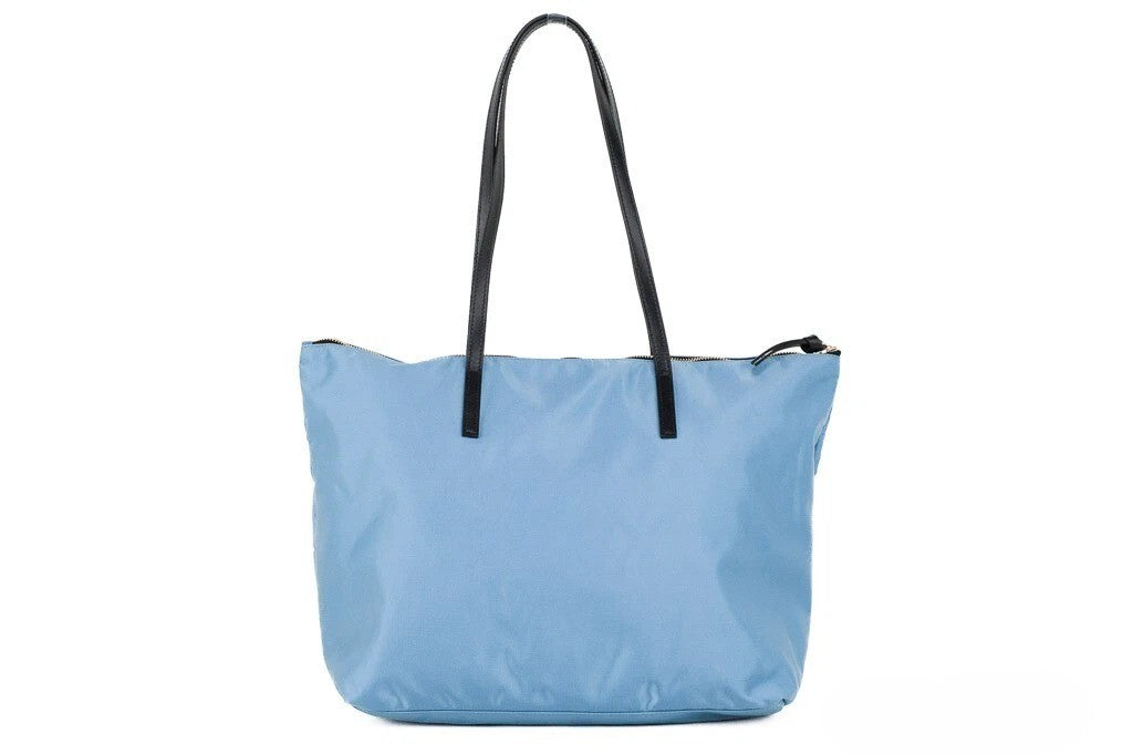 Medium Tote Handbag by Versace for women in calf & python leather blue & gold features an refined silhouette, showcasing a secure zipper, ample , and versatile handle for a sophisticated refined aesthetic.