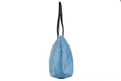 Medium Tote Handbag by Versace for women in calf & python leather blue & gold features a ornamental silhouette, showcasing a secure zipper, ample , and ornamental handle for a sophisticated look.