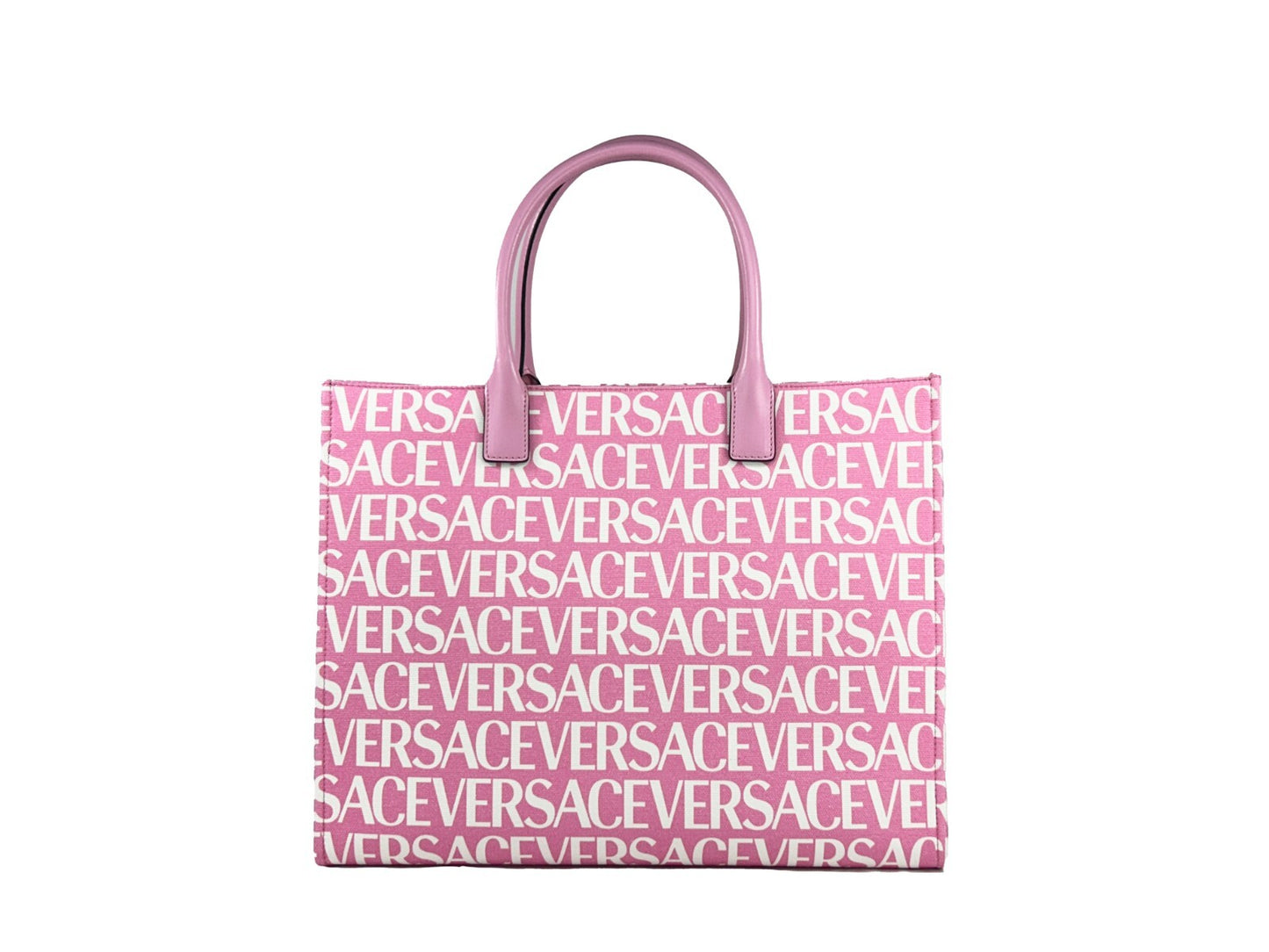 Large Tote Bag by Versace for women in cotton polyester canvas gold, pink & patterned showcases a statuesque Medusa Cotton Polyester Canvas Large Tote Bag design, featuring a secure , ample cardholder, and versatile handle for a statuesque finish.