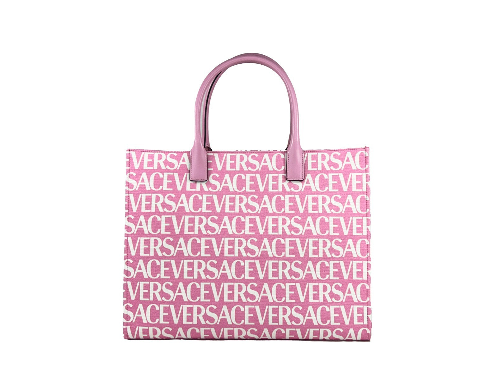Large Tote Bag by Versace for women in cotton polyester canvas gold, pink & patterned showcases a statuesque Medusa Cotton Polyester Canvas Large Tote Bag design, featuring a secure , ample cardholder, and versatile handle for a statuesque finish.