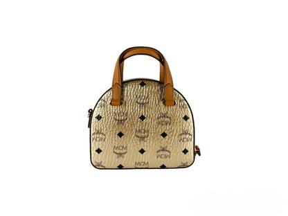 Mini Half Moon Crossbody Tote Handbag by MCM for women in leather gold & signature showcases a versatile sophistication silhouette, featuring a secure zipper, versatile sophistication cardholder, and versatile crossbody-strap, adjustable-strap & detachable-strap for a versatile sophistication finish.