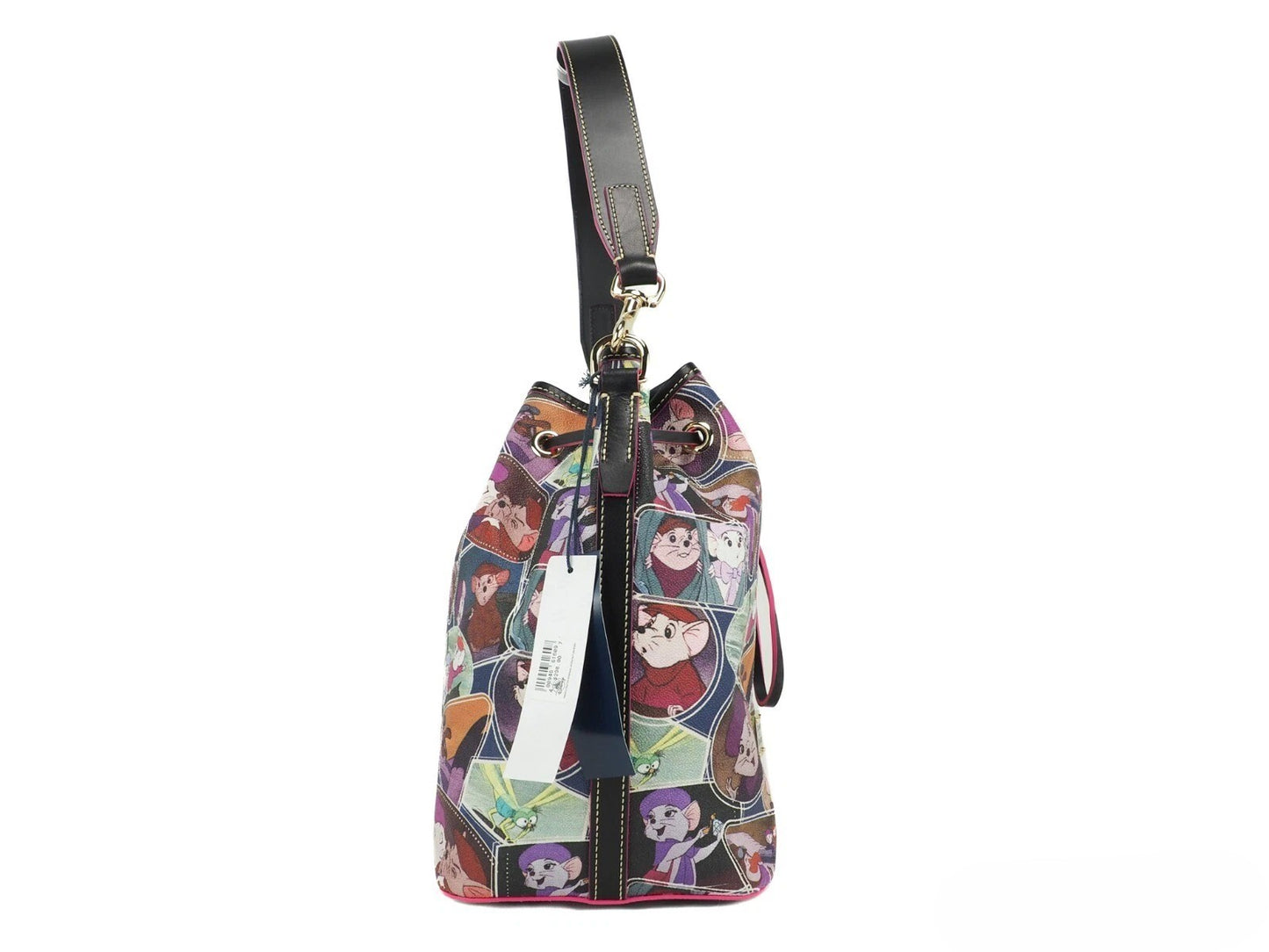 Shoulder Bucket Bag by Dooney & Bourke for women in coated canvas gold & multicolor presents a statuesque silhouette, showcasing a secure zipper & drawstring and statuesque with versatile shoulder-strap & detachable-strap for a sophisticated look.