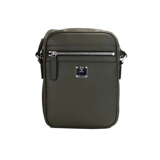 Small Crossbody Camera Handbag by MCM for women in leather green, silver & patterned features an multi-faceted design with a secure zipper, ample , and versatile crossbody-strap & adjustable-strap for a multi-faceted finish.