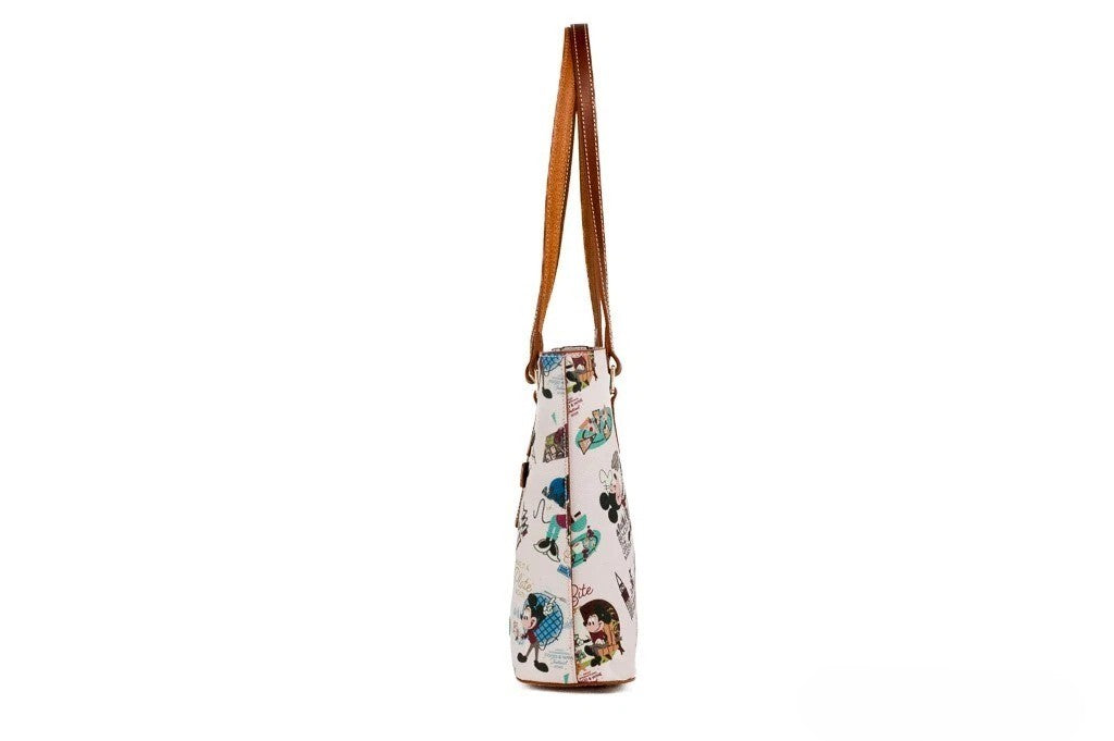 Travel Tote Bag by Dooney & Bourke for women in cotton polyester canvas gold & pink showcases a statuesque Epcot International Food Wine Festival Cotton Polyester Canvas Travel Tote Bag design, featuring a secure zipper, ample , and versatile handle for a statuesque finish.