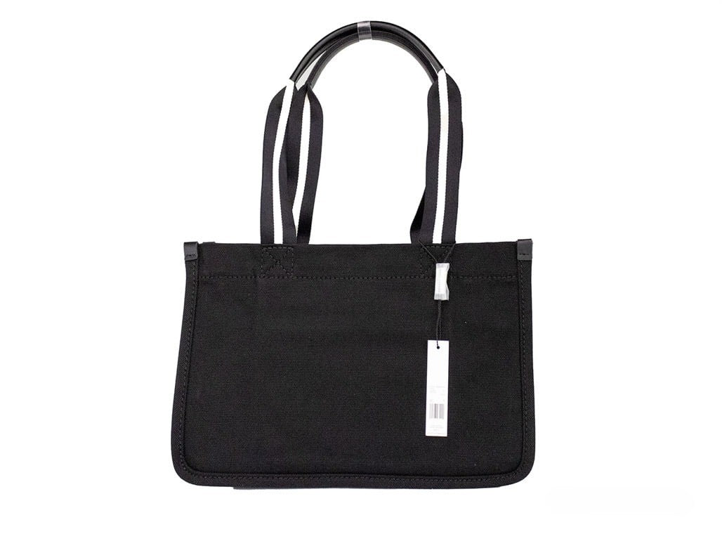 Medium Travel Tote Shoulder Bag by Marc Jacobs for women in canvas black & silver features a effortless sophistication silhouette, secured by a zipper with ample and versatile handle for a effortless sophistication finish.