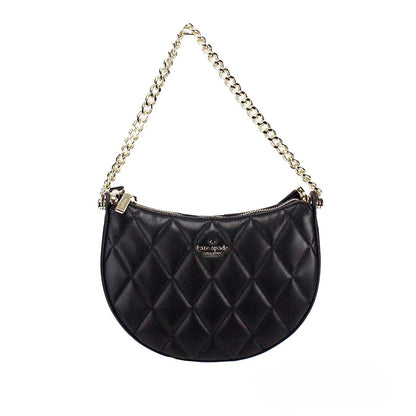 Small Quilted Crossbody Handbag by Kate Spade for women in leather black & gold features a multifaceted silhouette, showcasing a secure zipper and multifaceted with versatile crossbody-strap, shoulder-strap, adjustable-strap & detachable-strap for multifaceted style.