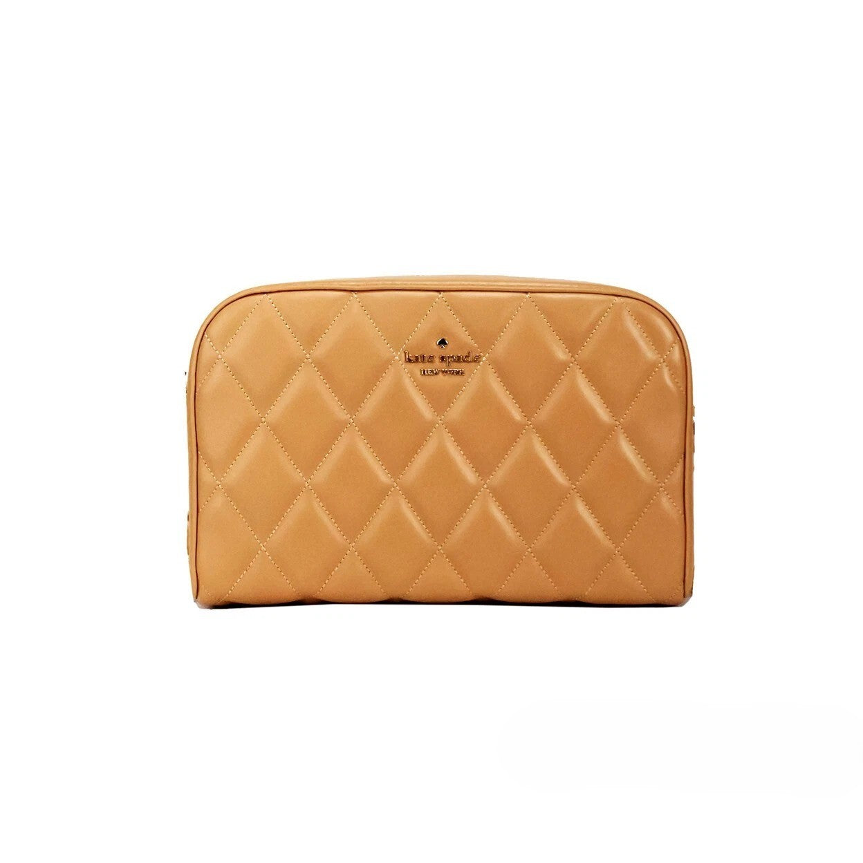 Mini Quilted Travel Camera Crossbody Handbag by Kate Spade for women in leather brown & gold features a versatile chic silhouette, meticulously detailed with a secure zipper, ample , and versatile crossbody-strap & adjustable-strap.