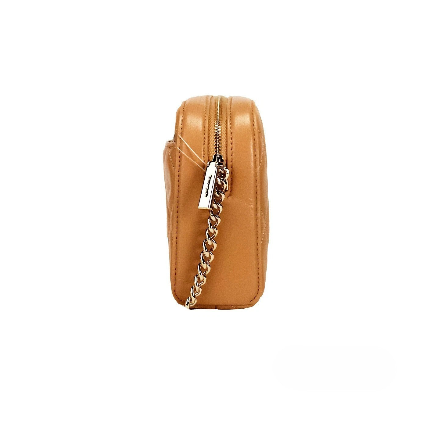 Mini Quilted Travel Camera Crossbody Handbag by Kate Spade for women in leather brown & gold features a transformative sophistication silhouette, showcasing a secure zipper, ample , and versatile crossbody-strap & adjustable-strap for a transformative sophistication look.