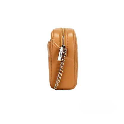 Mini Quilted Travel Camera Crossbody Handbag by Kate Spade for women in leather brown & gold features a transformative sophistication silhouette, showcasing a secure zipper, ample , and versatile crossbody-strap & adjustable-strap for a transformative sophistication look.