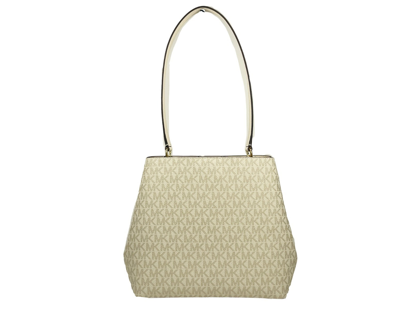 Medium Shoulder Bucket Handbag by Michael Kors for women in synthetic polyurethane leather cream, gold & signature features a refined silhouette, showcasing a secure snap, organized , and versatile shoulder-strap for a refined finish.