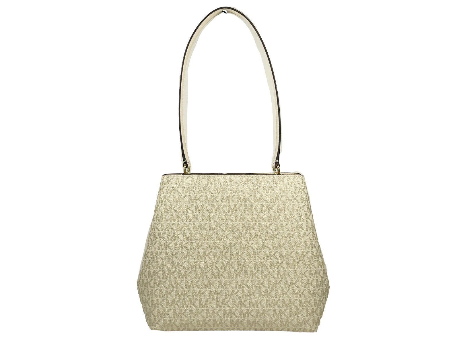Medium Shoulder Bucket Handbag by Michael Kors for women in synthetic polyurethane leather cream, gold & signature features a refined silhouette, showcasing a secure snap, organized , and versatile shoulder-strap for a refined finish.