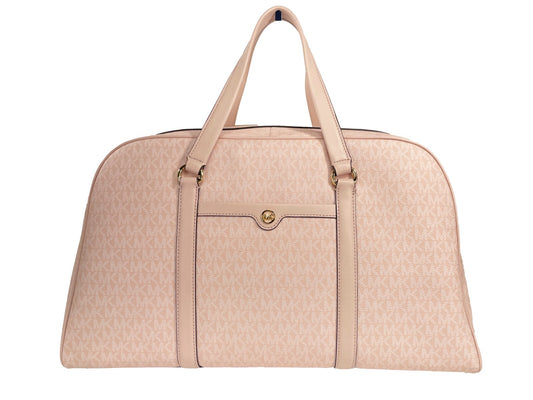 Large Weekender Crossbody Duffel Bag by Michael Kors for women in pvc gold, jacquard & signature features an refined Travel Extra PVC Large Weekender Crossbody Duffel Bag design with a secure zipper, ample , and versatile crossbody-strap, adjustable-strap, detachable-strap & handle for a truly refined finish.