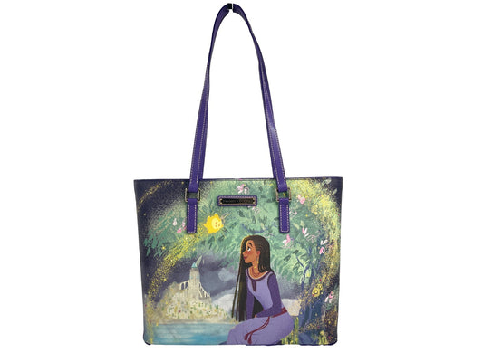 Shoulder Tote Handbag by Dooney & Bourke for women in coated canvas gold & purple features a signature silhouette, showcasing a secure clip and signature with versatile shoulder-strap & handle for a sophisticated look.