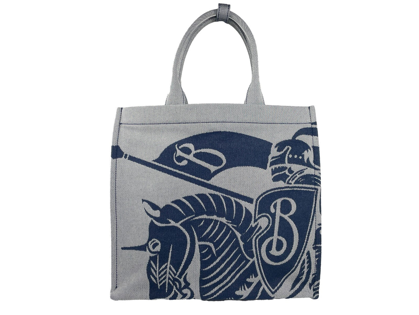 Pouch Tote Handbag by Burberry for women in calfskin leather & nylon gray, navy & silver features a ornamental silhouette, showcasing a secure , ample coin-purse, and ornamental for a sophisticated look.