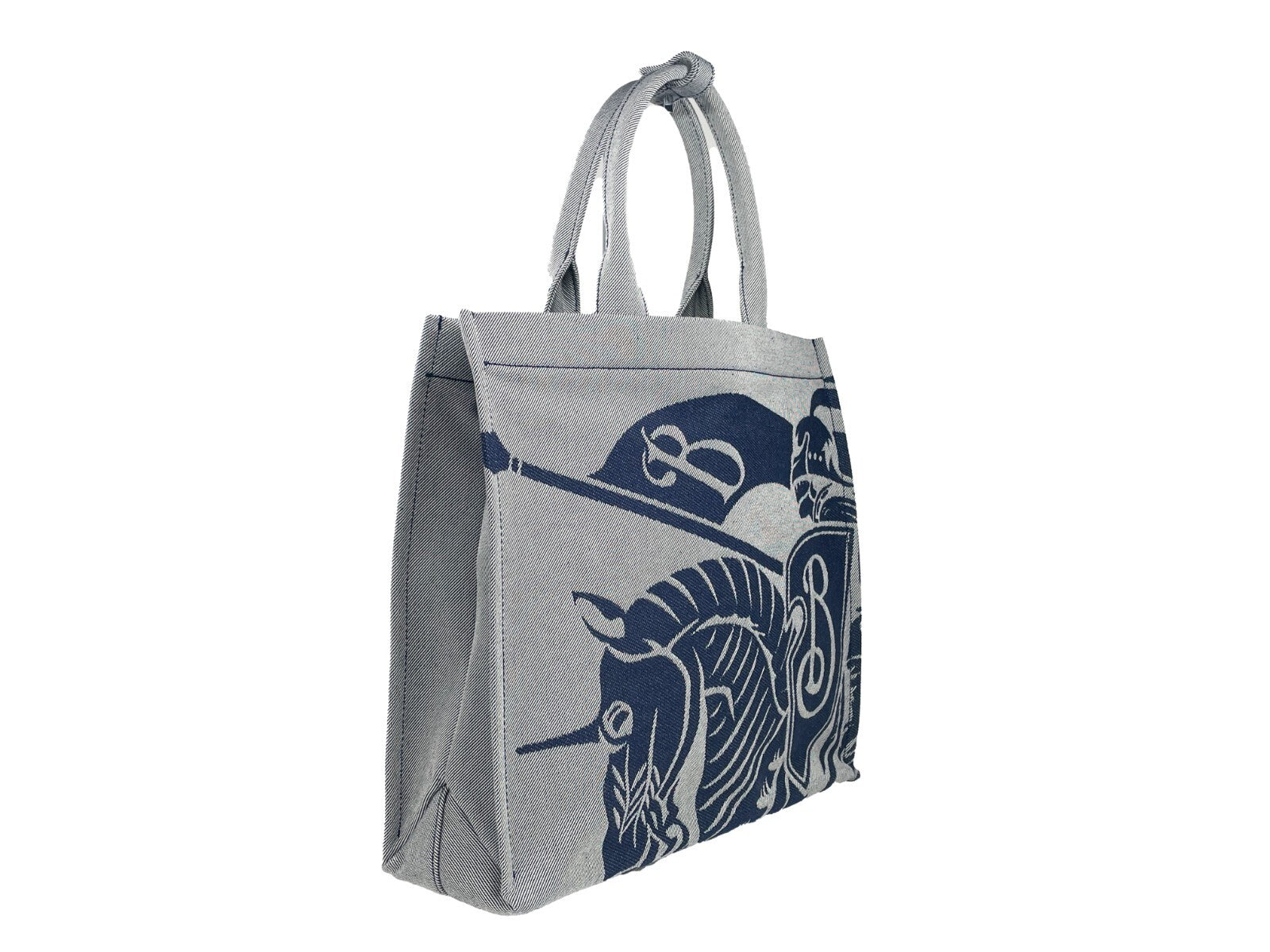 Pouch Tote Handbag by Burberry for women in calfskin leather & nylon gray, navy & silver features a exquisite silhouette, showcasing a secure and exquisite coin-purse with versatile for a exquisite finish.