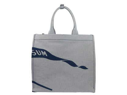 Pouch Tote Handbag by Burberry for women in calfskin leather & nylon gray, navy & silver features an refined silhouette, showcasing a secure , ample coin-purse, and versatile for a sophisticated refined aesthetic.